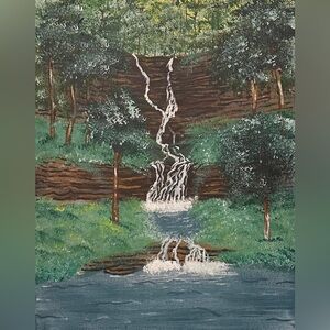 Tranquil Woodland Waterfall Canvas Painting